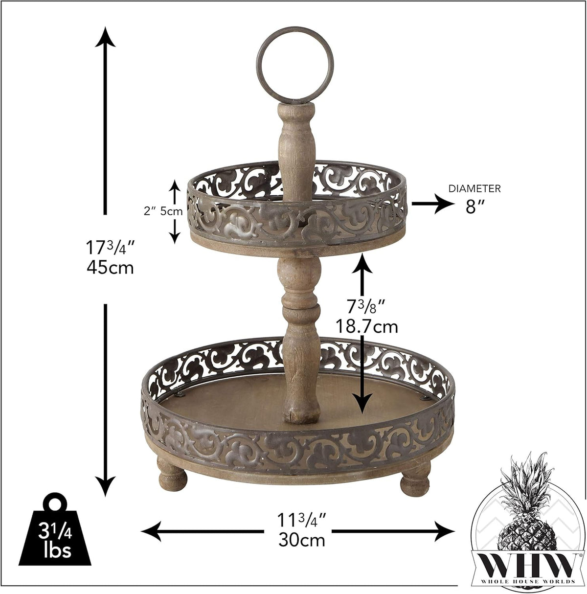 Rustic Nut Brown Wood and Metal Tier Stand R6525