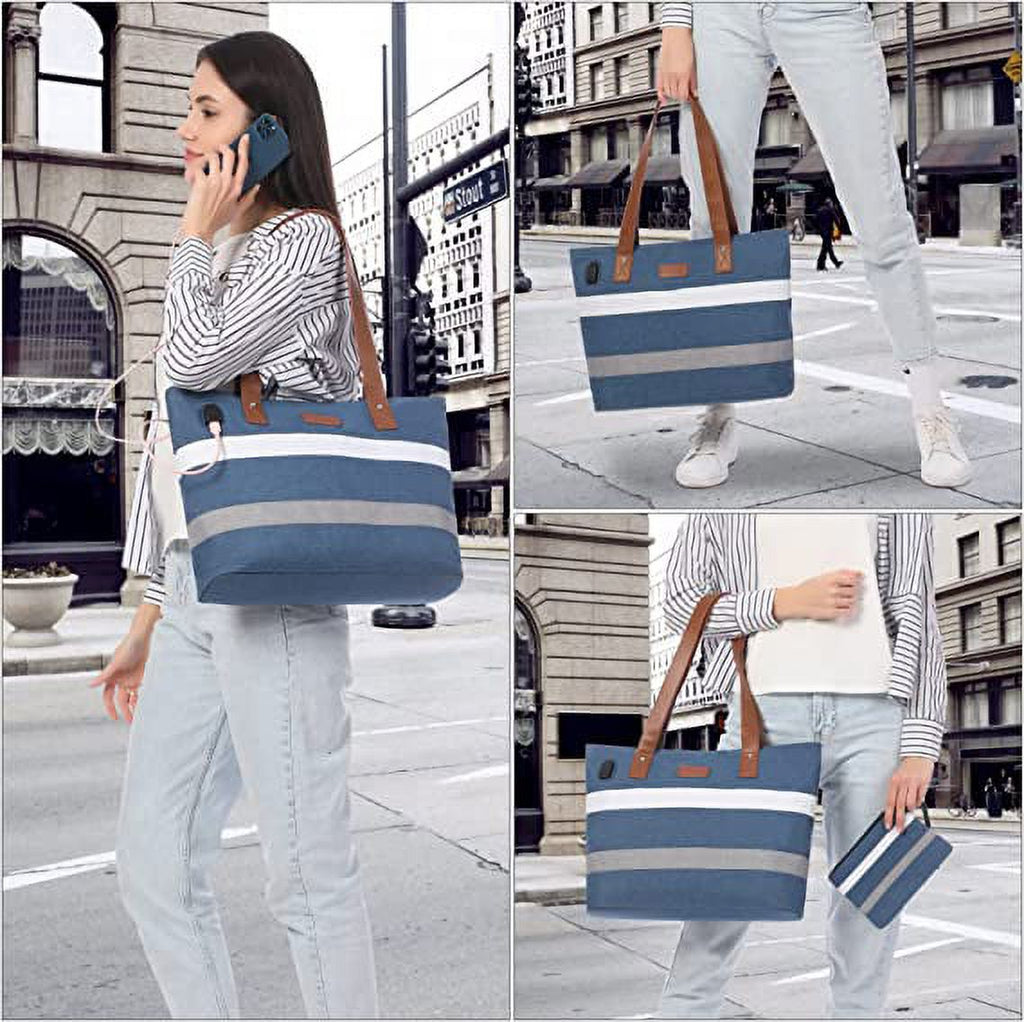 Work Tote Bag for 15.6" Laptop with Small Purse Clutch Bag-2pcs Set S4822