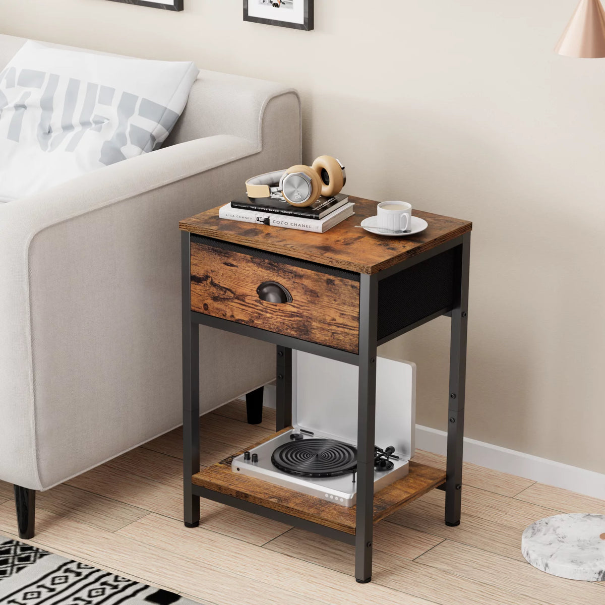 Set of 2 Nightstands with Fabric Drawer and Storage Shelf I581734
