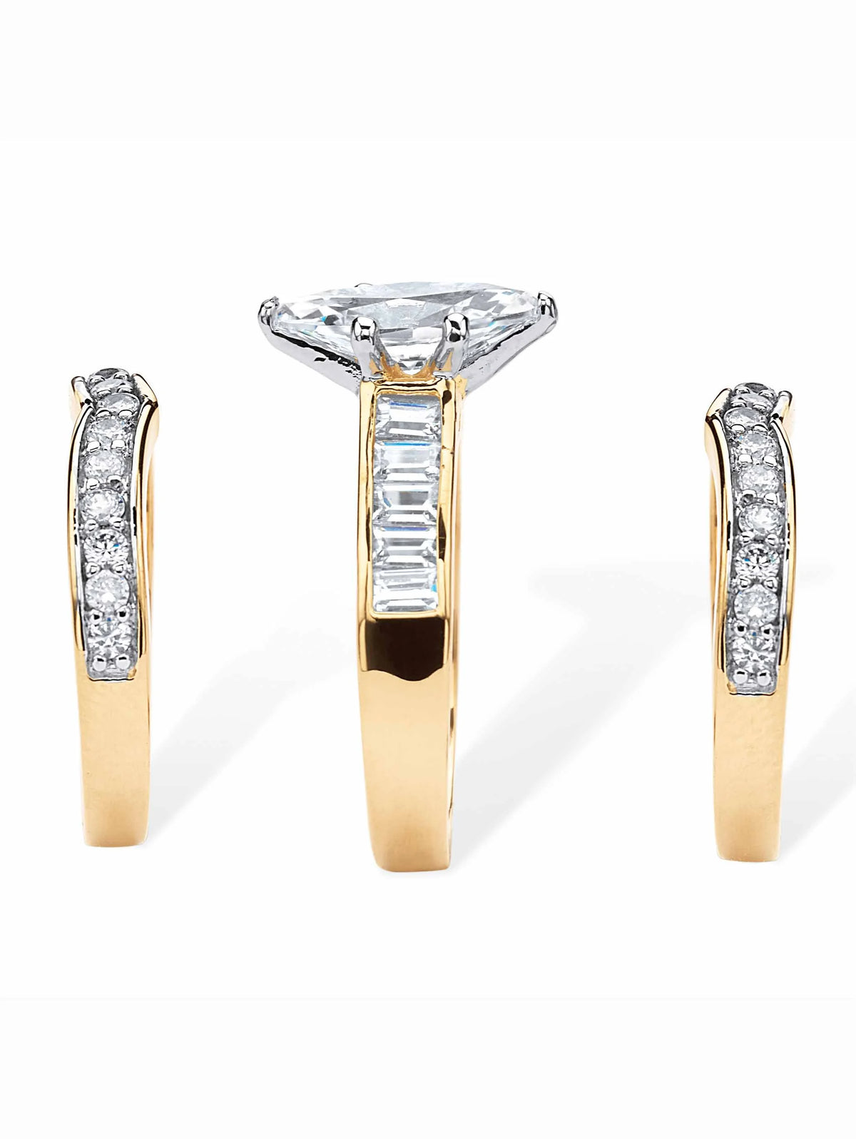 3.86 TCW Marquise-Cut Cubic Zirconia 3-Piece Bridal Set Gold-Plated R85289