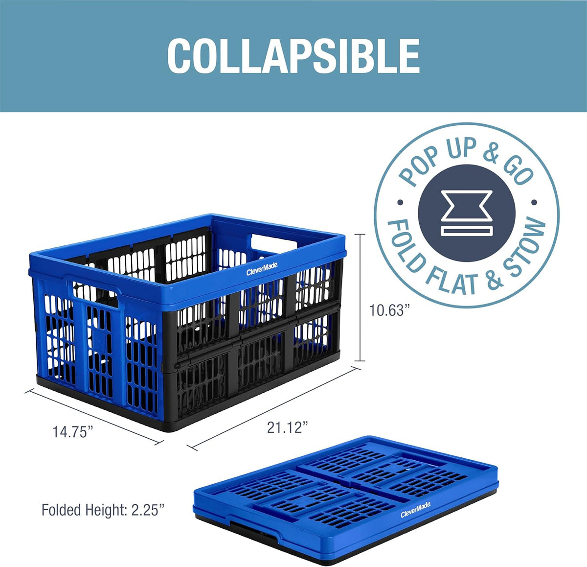Royal Blue 3PK 45L Collapsible Plastic Storage Bins J6687