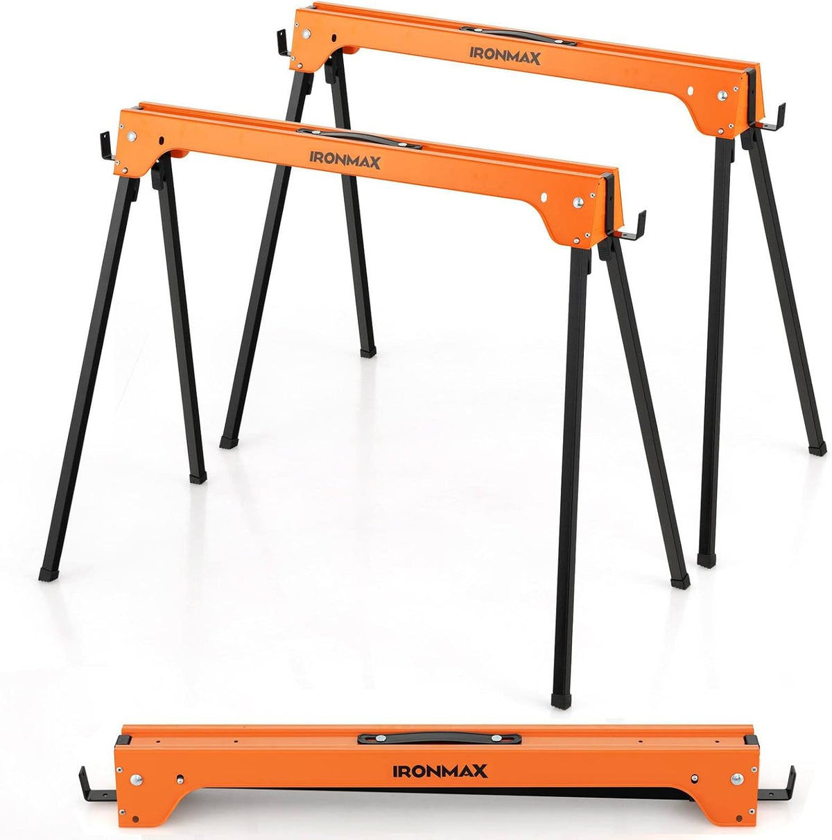 2 Pack Heavy Duty Folding Saw Horses with 4 Detachable Hooks F8305