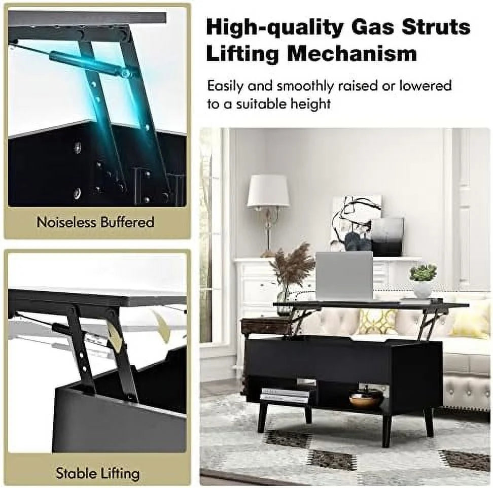 Lift Top Coffee Table with Hidden Compartment and 2 Open Shelves S1523