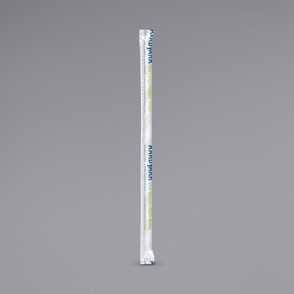 7 3/4x22 Jumbo Green White Striped Paper Straw - 3200/Case M7373