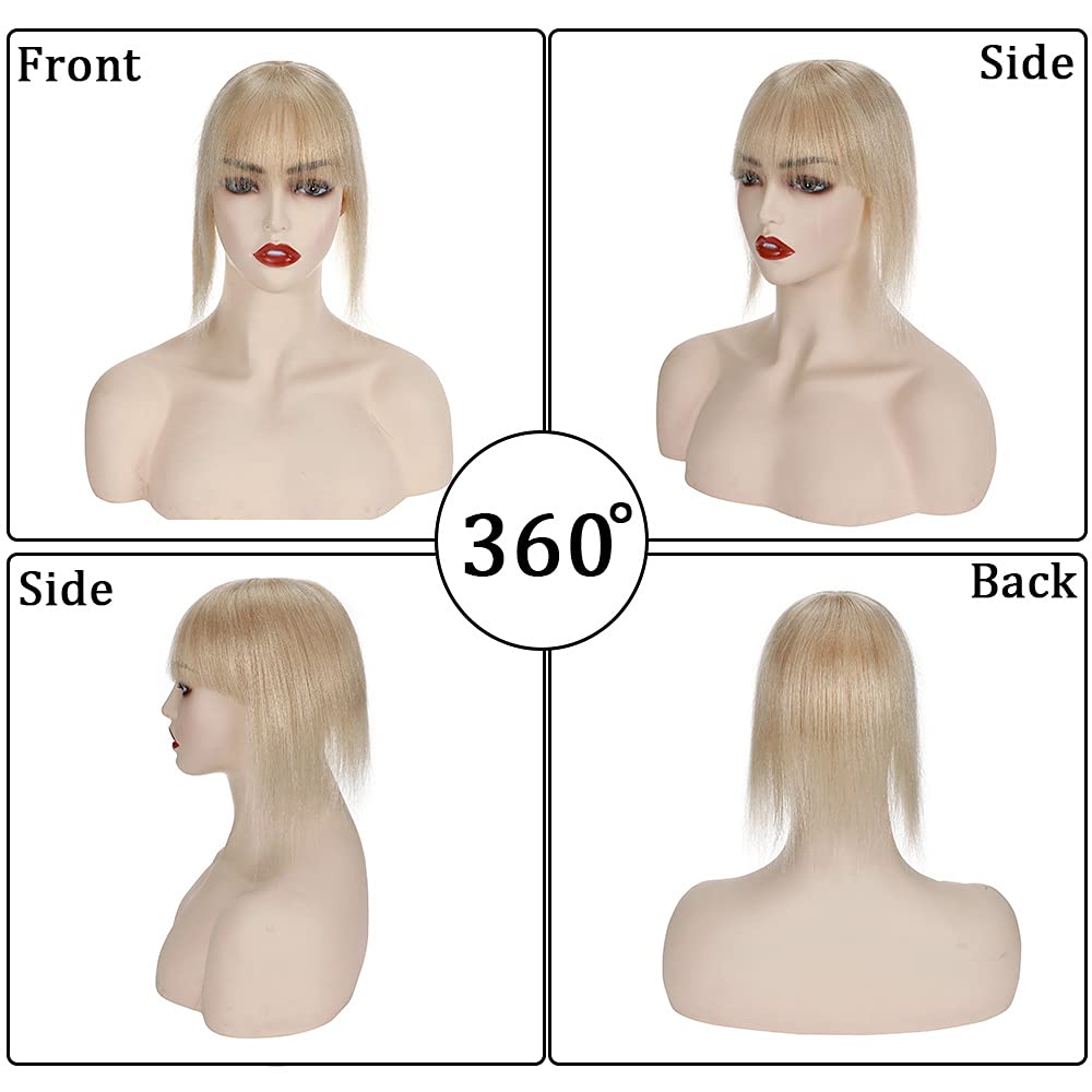 100% Real Human Hair Topper with Wispy Bangs Mono Base Crown Topper Y488