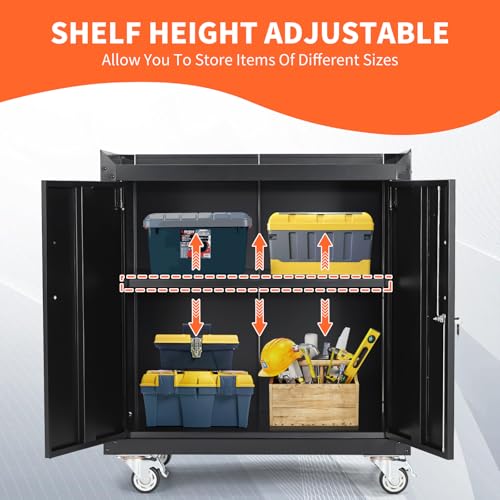 2 Door Lockable Metal Rolling Tool Cabinet with Adjustable Shelves G5754