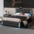 Queen Size Upholstered Platform Bed with LED Lights and USB Charging, Storage Bed with 4 Drawers, Black P742