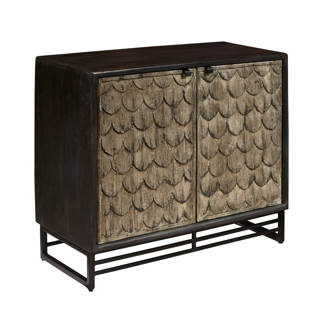 Carved Wooden Two Door Chest in Rustic Brown F18370