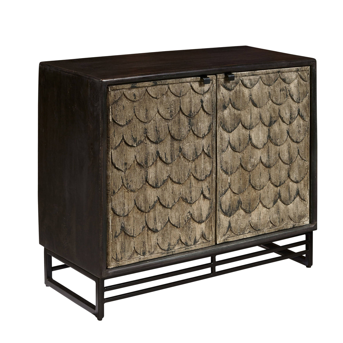 Carved Wooden Two Door Chest in Rustic Brown F18370