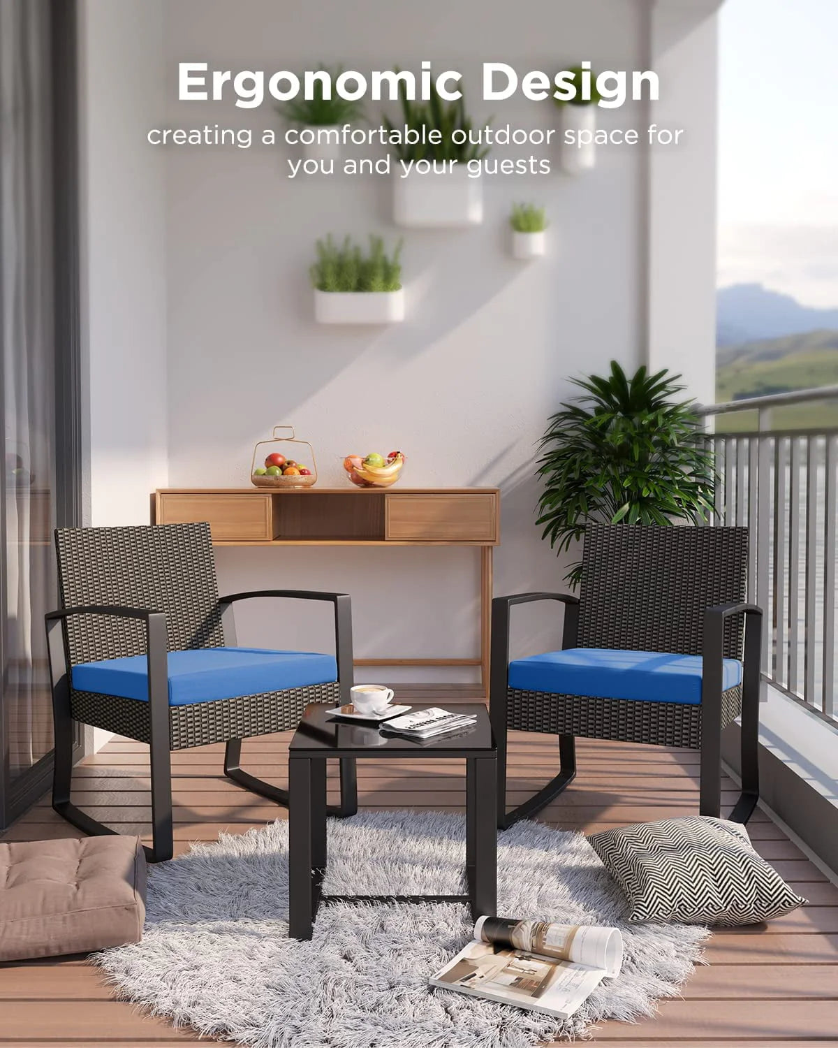 3 Piece Patio Bistro Set with Glass Table F7621