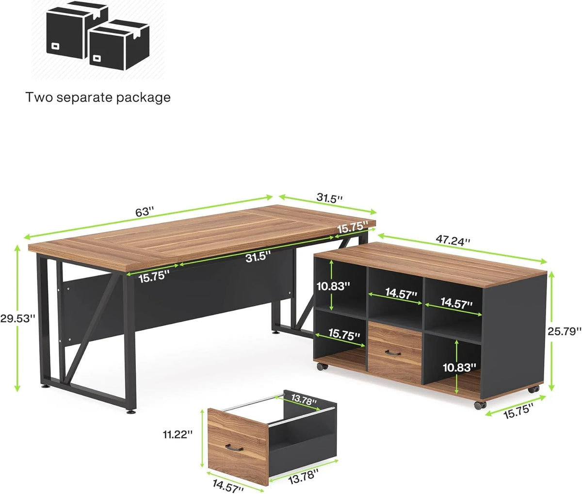 63 inches L-Shaped Computer Desk with Drawers and Storage Shelves T593668