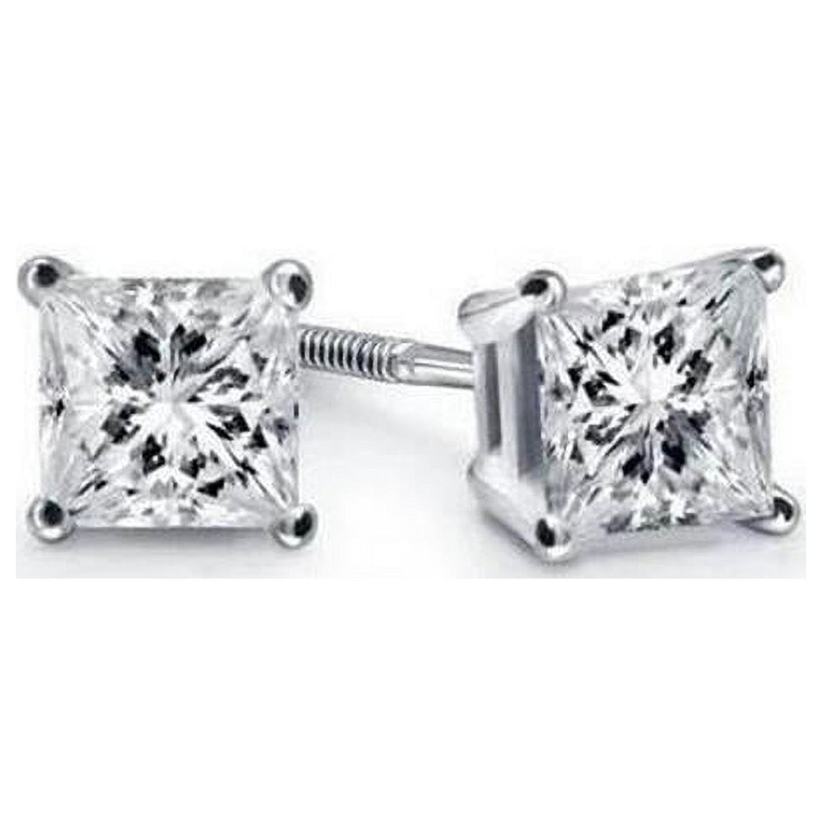 14K White Gold Princess Cut Diamond Stud Earring Z46205