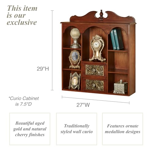 Natural Cherry Wooden Curio Cabinet with Seven Shelves and Two Drawers X6533