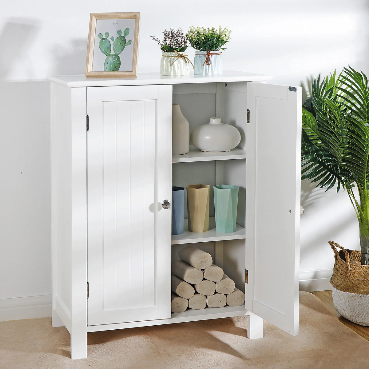 White 2-Door Wooden Bathroom Storage Cabinet T905009
