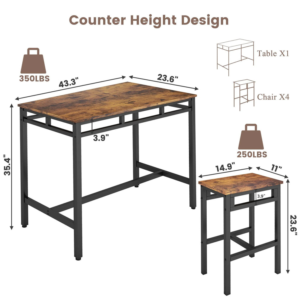 5-Piece Counter Height Pub Dining Set with Foot Support A3272