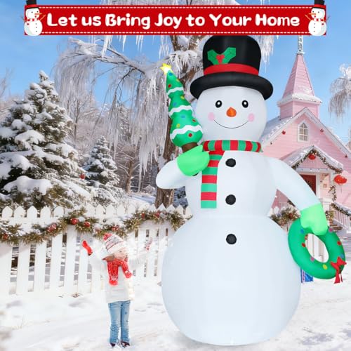 12 FT Christmas Inflatable Snowman with Christmas Tree & Wreath Built-in LEDs V116