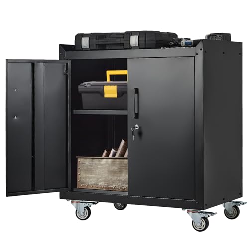 2 Door Lockable Metal Rolling Tool Cabinet with Adjustable Shelves G5754