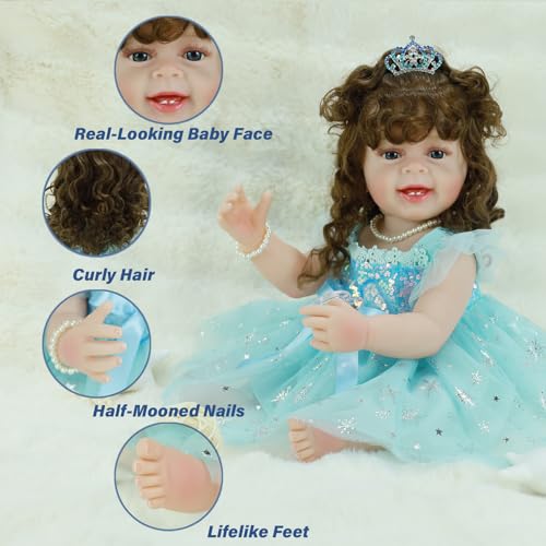 22 Inch Lifelike Full Body Vinyl Silicone Reborn Baby Doll with Long Hair D355