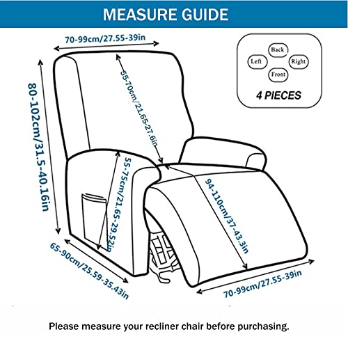 4-Pieces Non Slip Recliner Slipcovers with Storage Pockets M6030