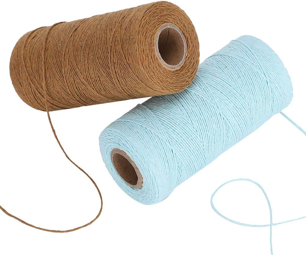 2 Rolls Pure Cotton Yarn 8/4 Warp Thread (Brown+Light Blue) F727910
