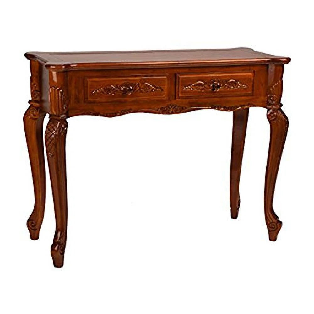 Carved Wood 2 Drawer Queen Anne Hall Table K994
