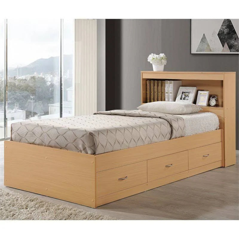 Twin-size Captain Bed with 3-Drawers and Headboard in Beech V479
