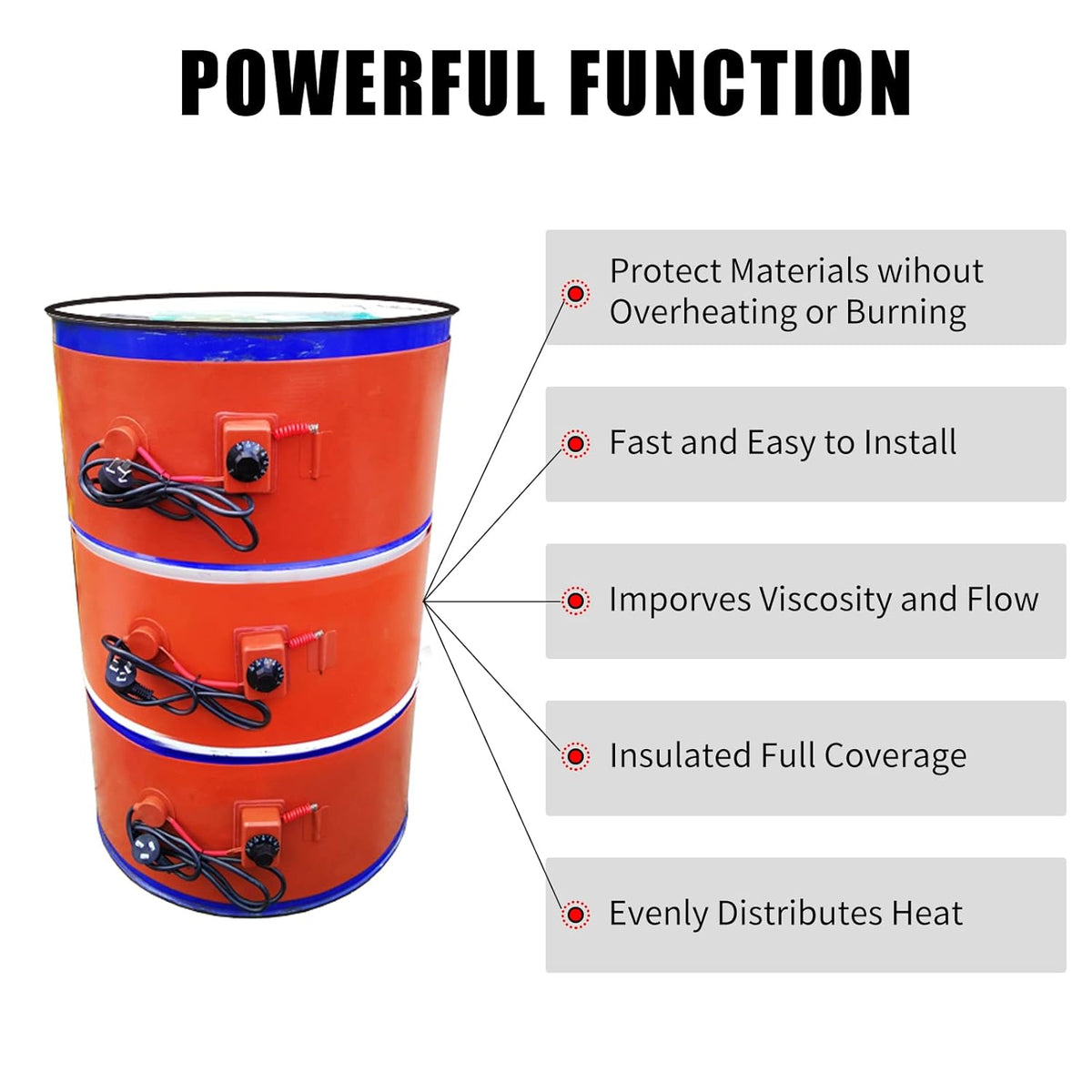 55-Gallon Silicone Metal Drum Heat Pad Band Warmer Kit 120V 150℃ 5x70in Pack of 2 M631249