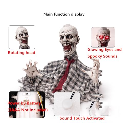 Zombie Animatronics Decoration with Flash Eyes and Sounds F952