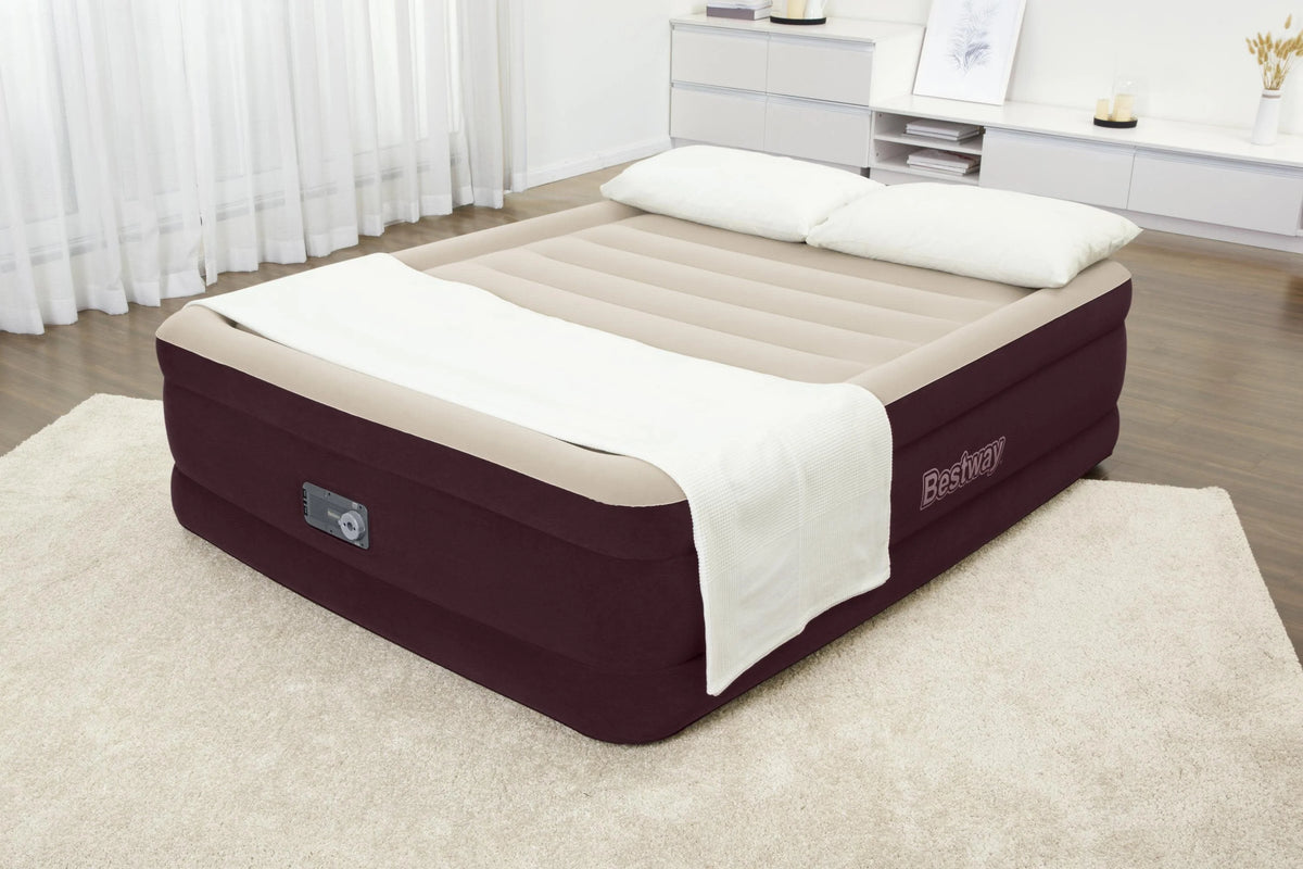 Maroon Queen Air Mattress with Built-in Pump K27244