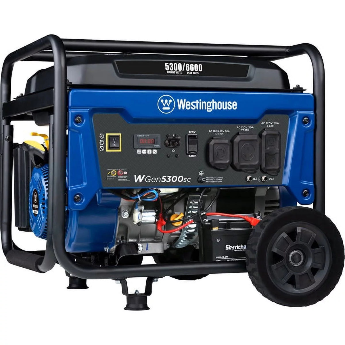 6600 Peak Watt Electric Start Portable Gas Powered Generator with CO Sensor and Wheel Kit H78310