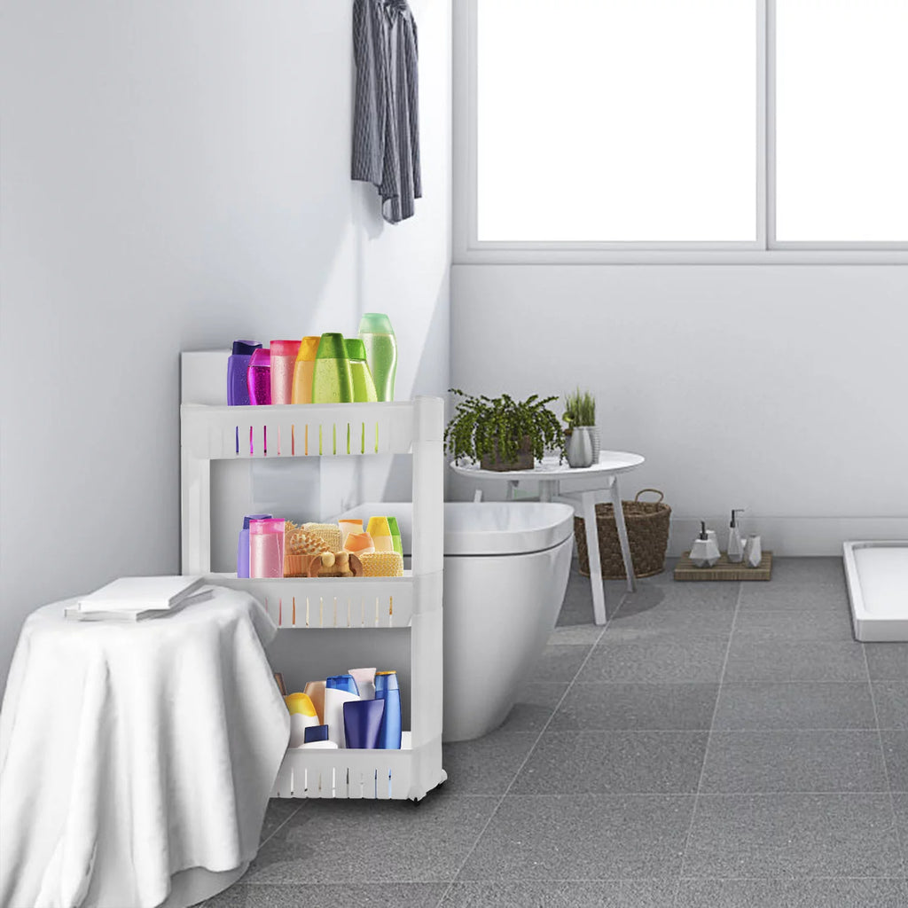 3 Tiers Slim Cart Narrow Space Shelf White V9116