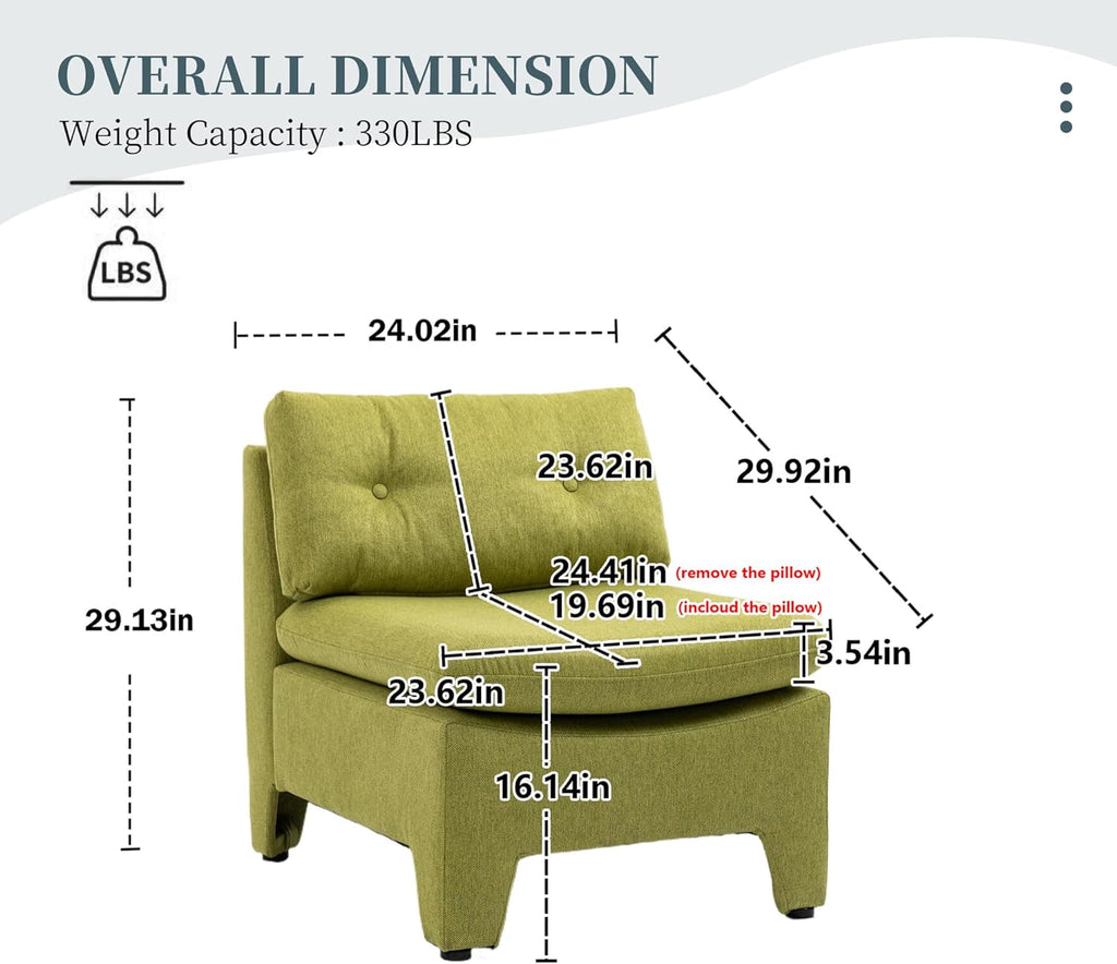 Olive Velvet Oversized Armless Chair P677524