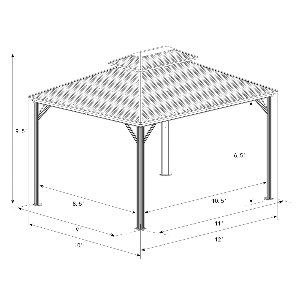 Grey Hardtop Gazebo with Steel Roof, Netting and Curtain 10' x 12' C66074