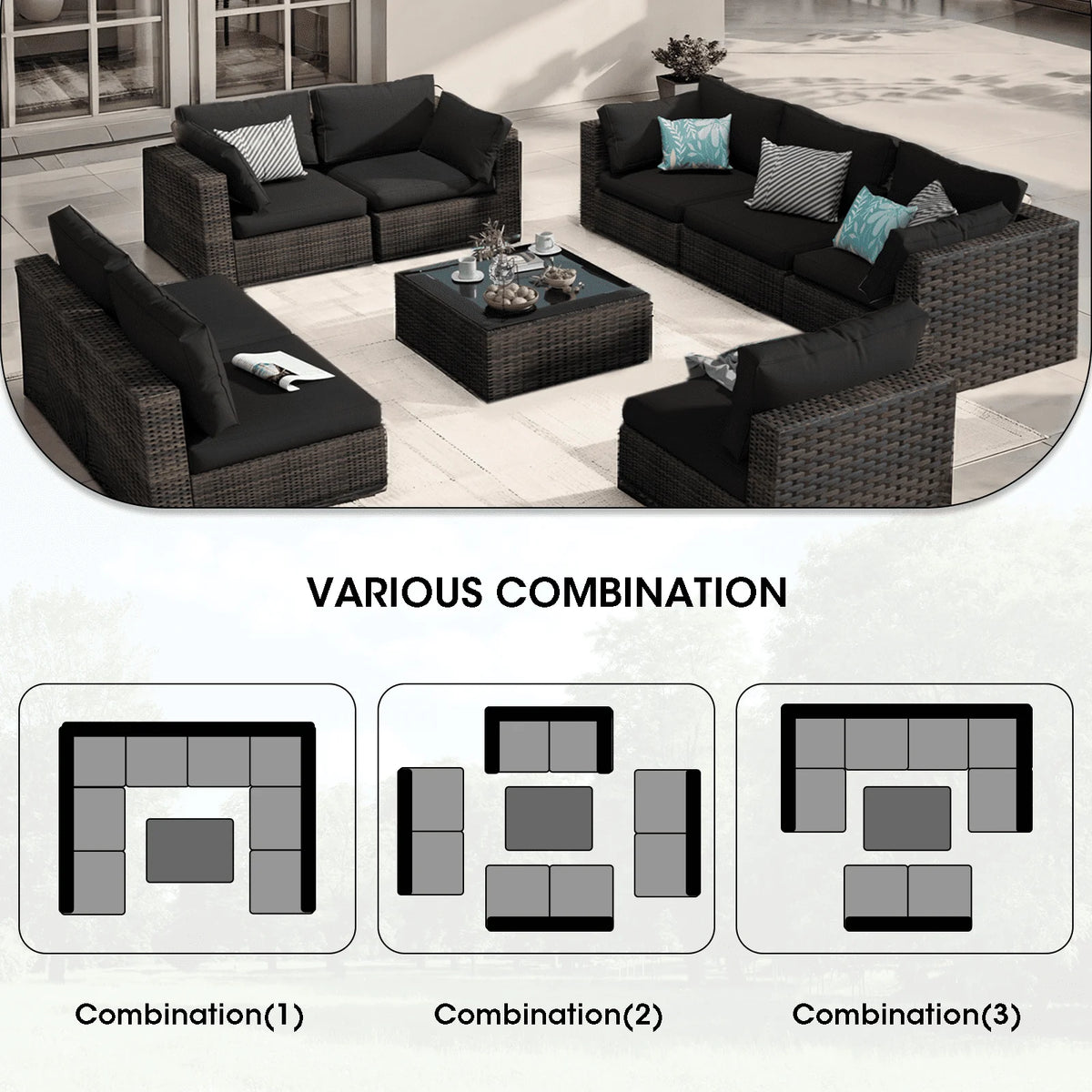 9 Pieces PE Wicker Rattan Outdoor Sofa Set C5132