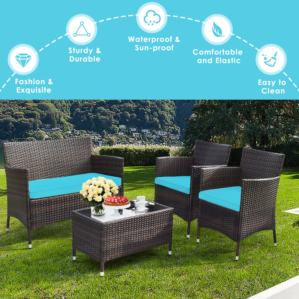 8 Pcs Patio Rattan Furniture Set with Cushioned Chair Loveseat Table N8206