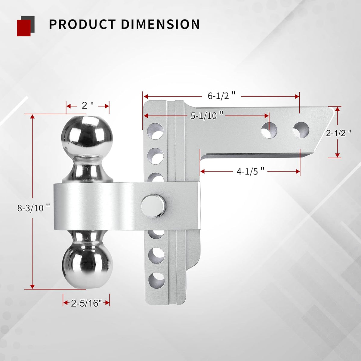 Adjustable Trailer Hitch Ball Mount, 2.5-Inch Receiver, 6-Inch Drop, Forged Aluminum Shank, 2-Inch and 2-5/16-Inch Combo Stainless Steel Tow Balls with Double Pin Key Locks M387