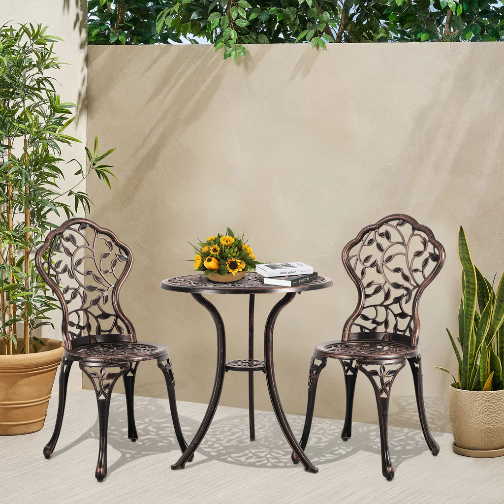 3 Piece Bronze Cast Aluminum Outdoor Bistro Table Set S7067