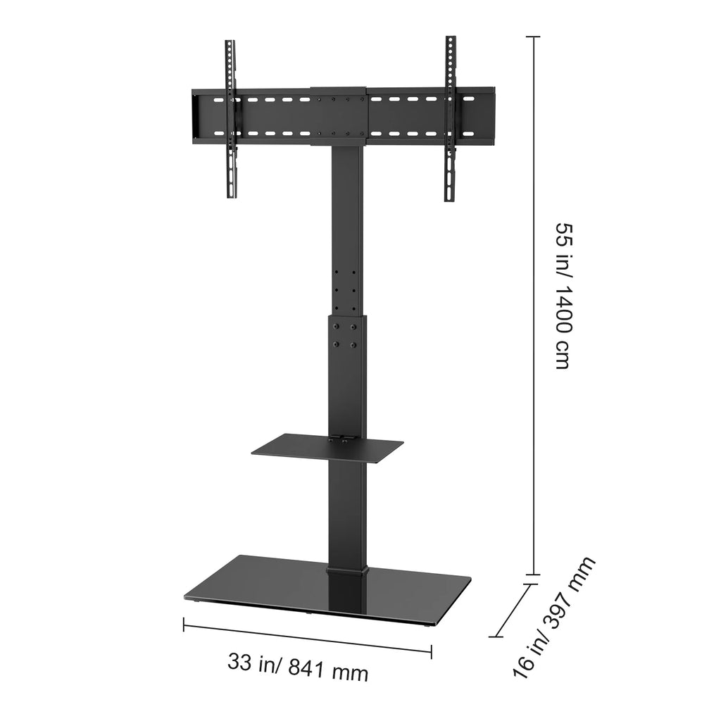 Modern Swivel Floor TV Stand for 32"-85" TVs Adjustable Height Glass F356