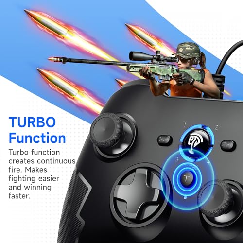 Wired Gaming Controller with Dual-Vibration Turbo and Trigger Buttons W89801