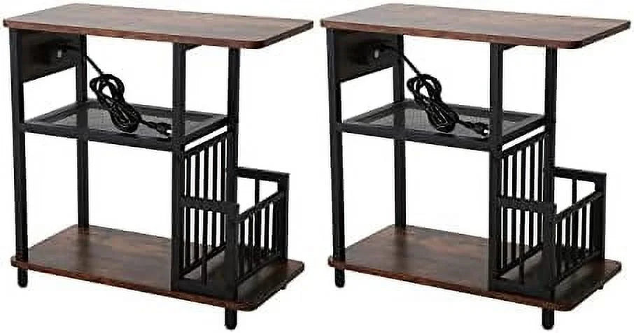 Brown Set of 2 Side Tables with USB Ports and Outlets G232