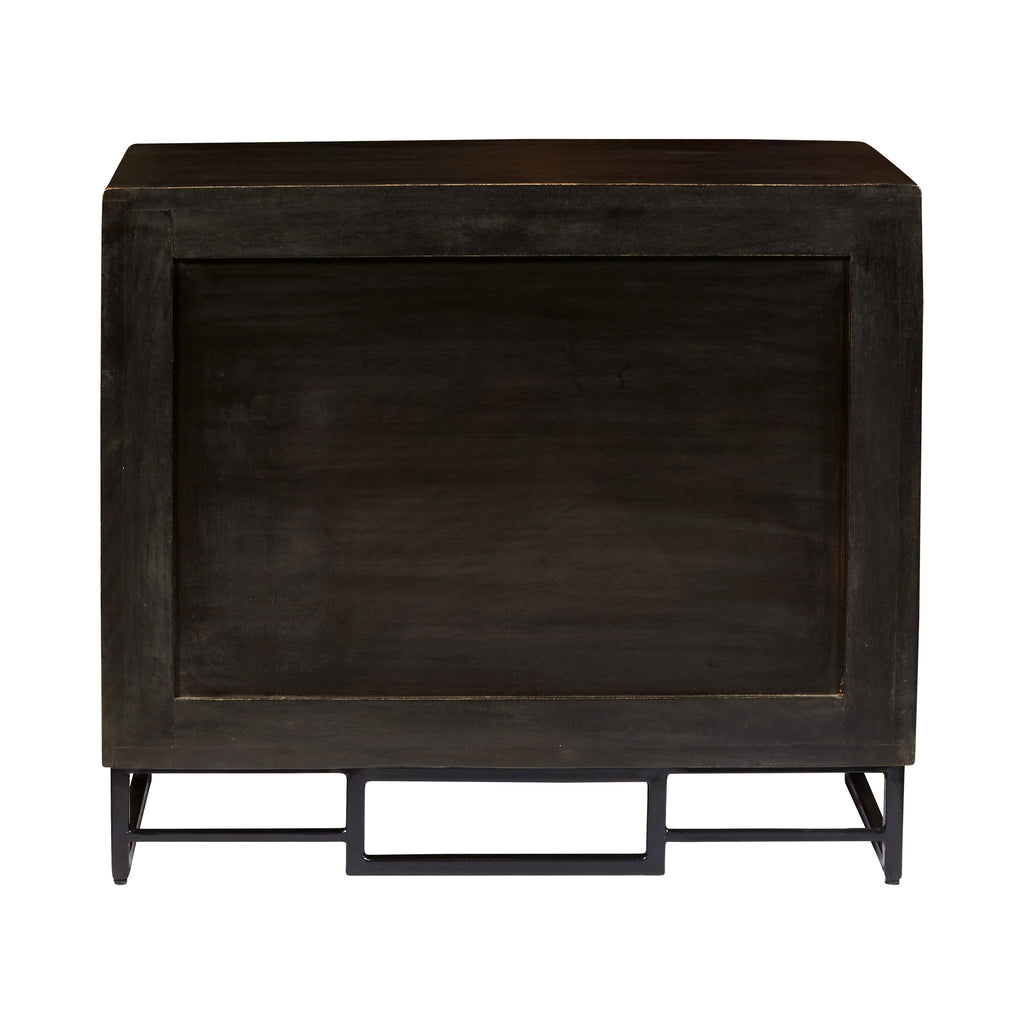 Carved Wooden Two Door Chest in Rustic Brown F18370
