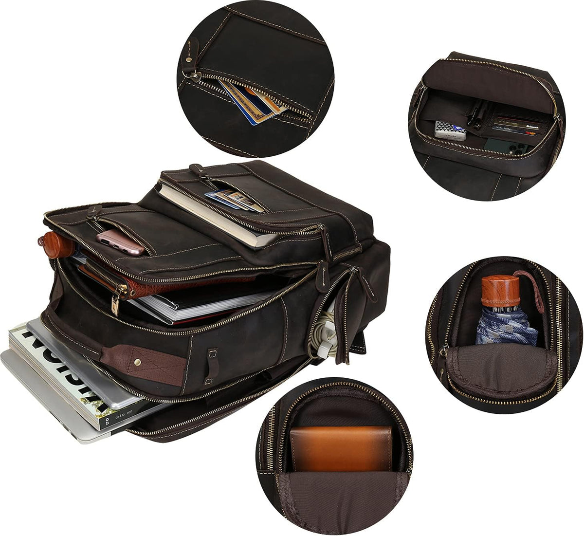 Leather Backpack for Men, 15.6 inch Laptop Backpack Vintage Full Grain Leather Bookbag V8058