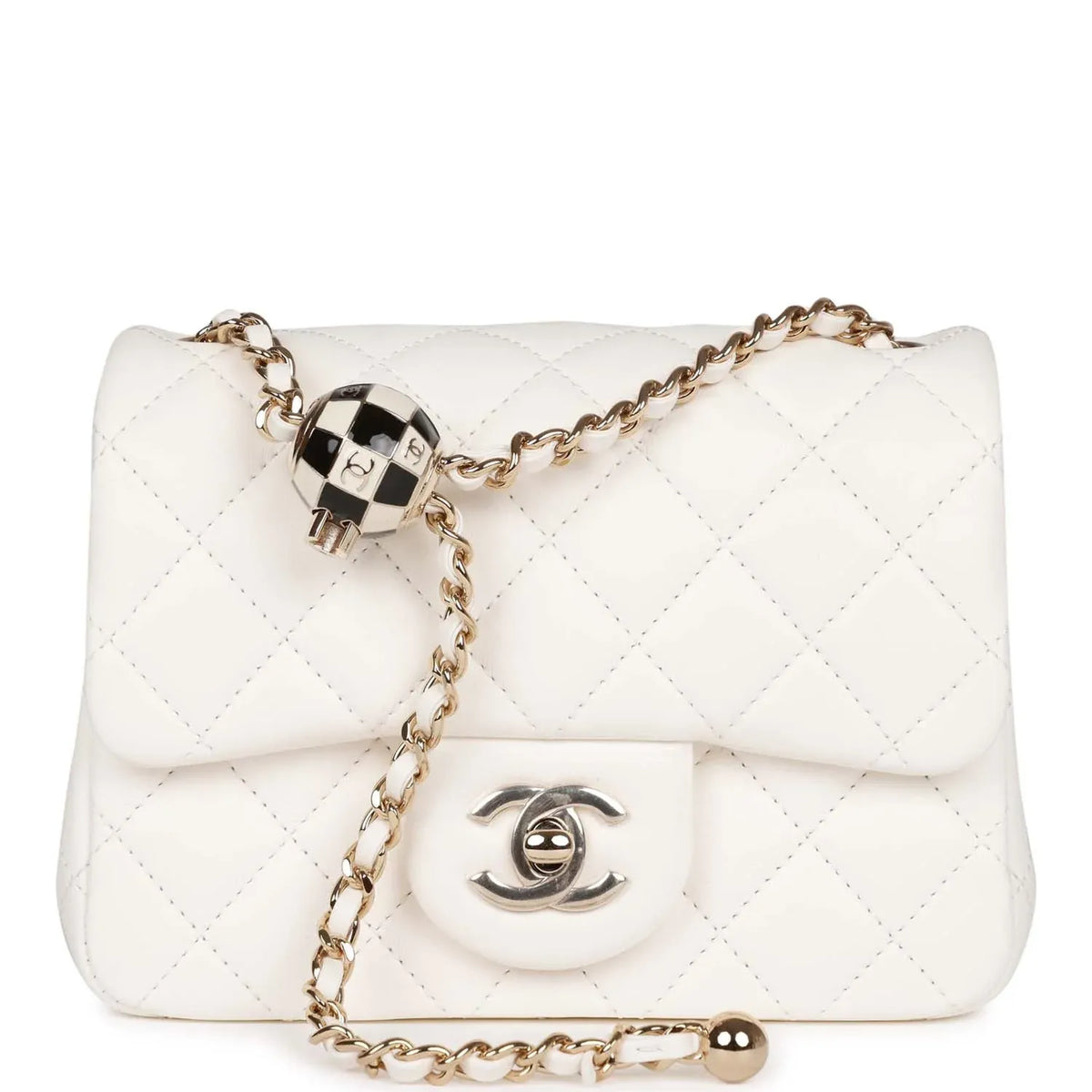White Lambskin Mini Square Flap Bag T4651