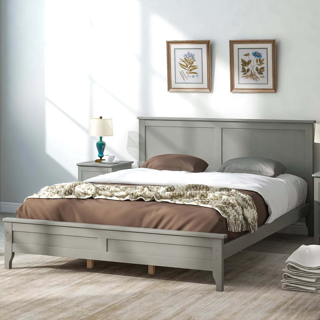 Espresso Queen Size Wood Platform Bed Frame with Headboard B2513