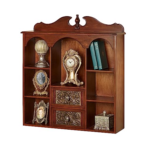 Natural Cherry Wooden Curio Cabinet with Seven Shelves and Two Drawers X6533