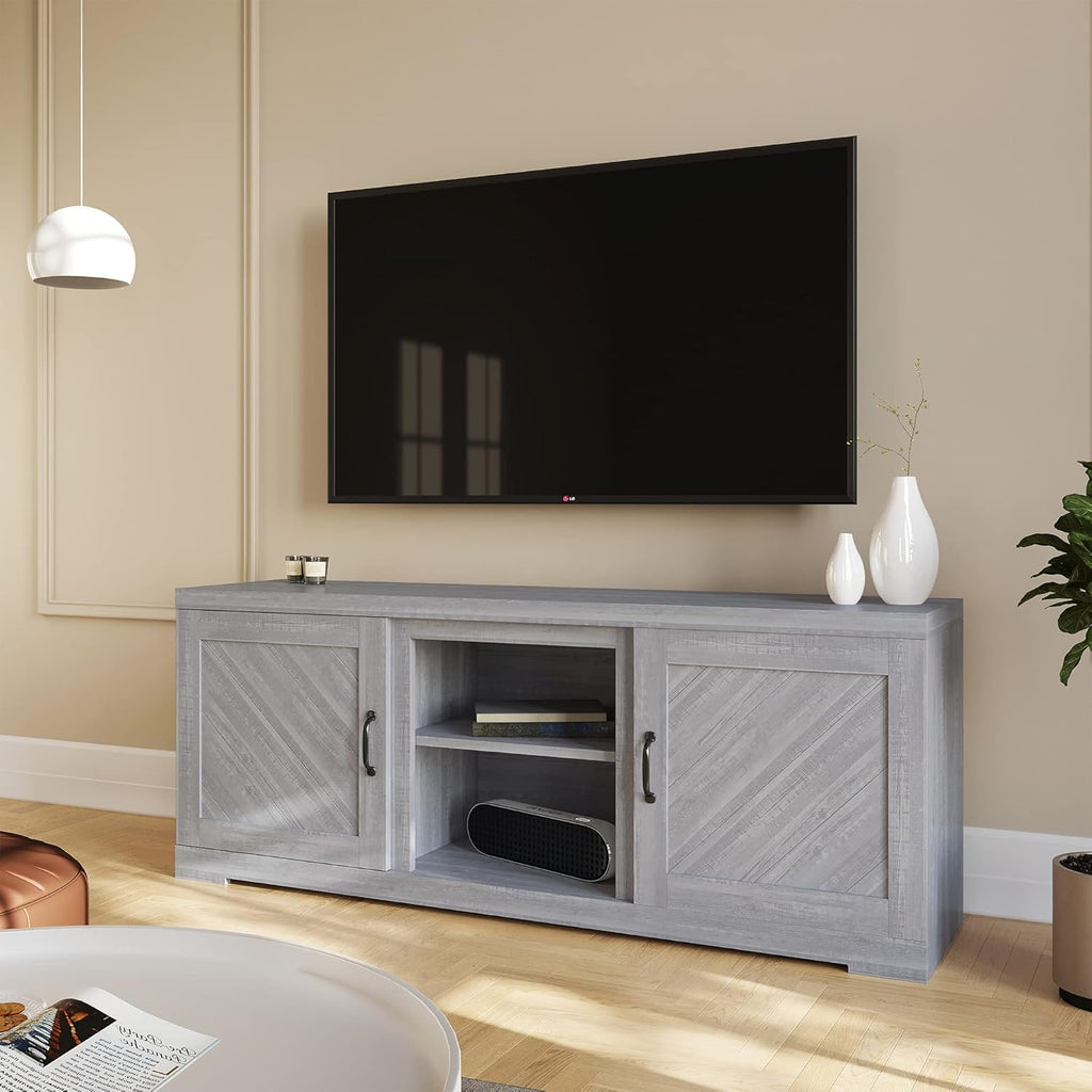 Farmhouse Electric Fireplace TV Stand with Storage Cabinets T336