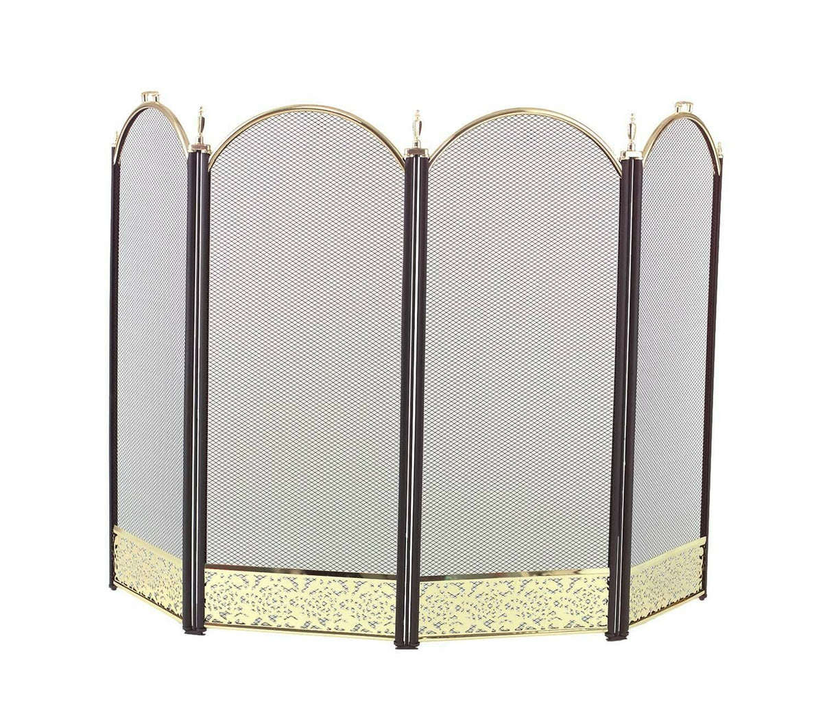Black and Polished Brass Arched Fireplace Screen K137