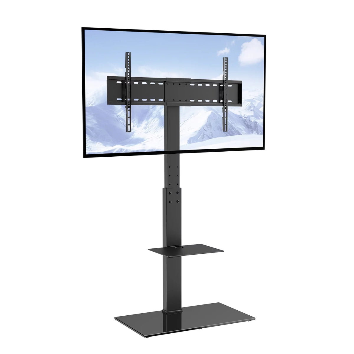 Modern Swivel Floor TV Stand for 32"-85" TVs Adjustable Height Glass F356