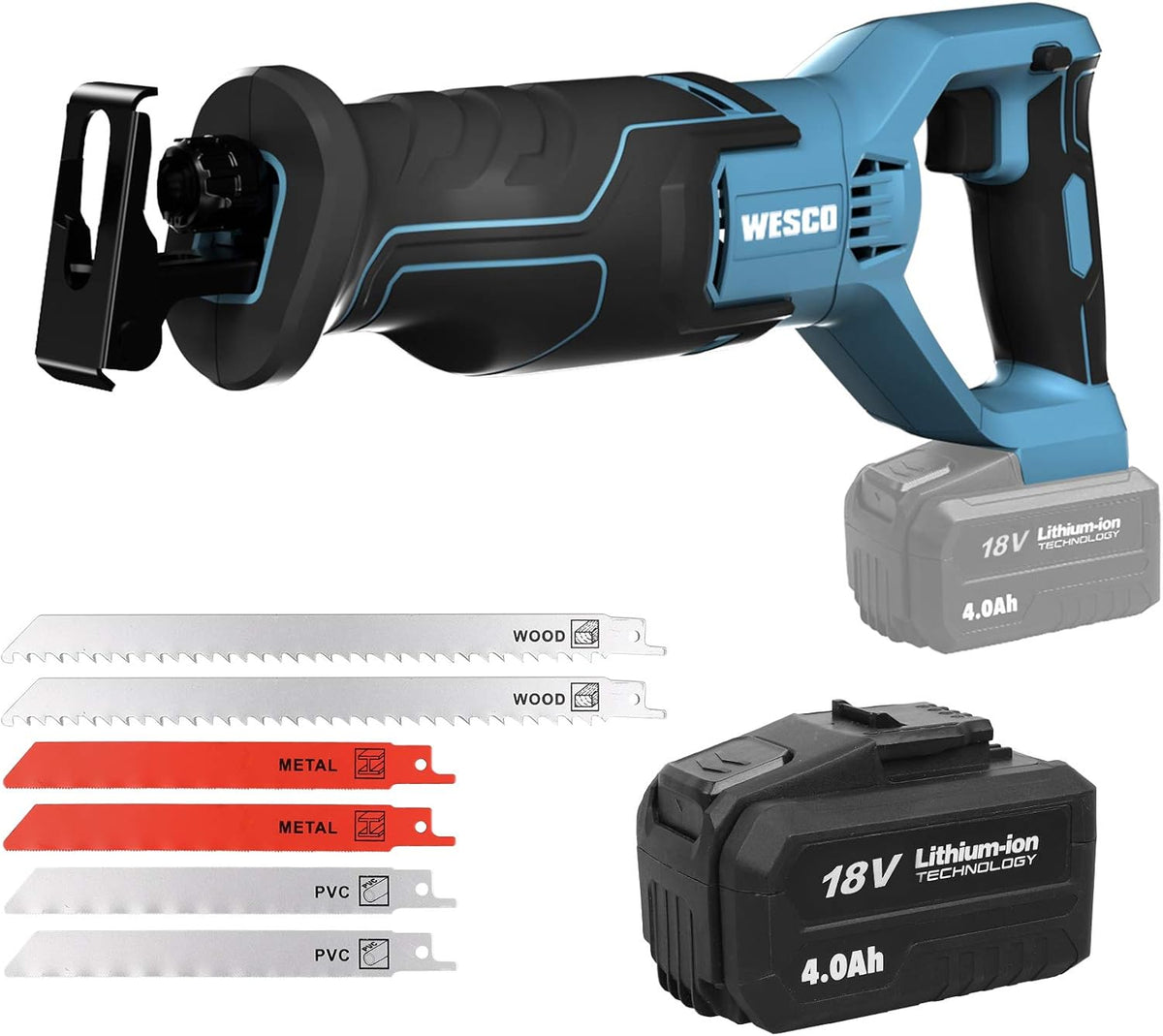 Cordless Reciprocating Saw with 6 Saw Blades and Battery Charger I529