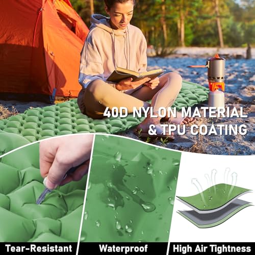 Ultralight Inflatable Sleeping Pad with Pillow and Built-in Foot Pump (Blue) Q645559